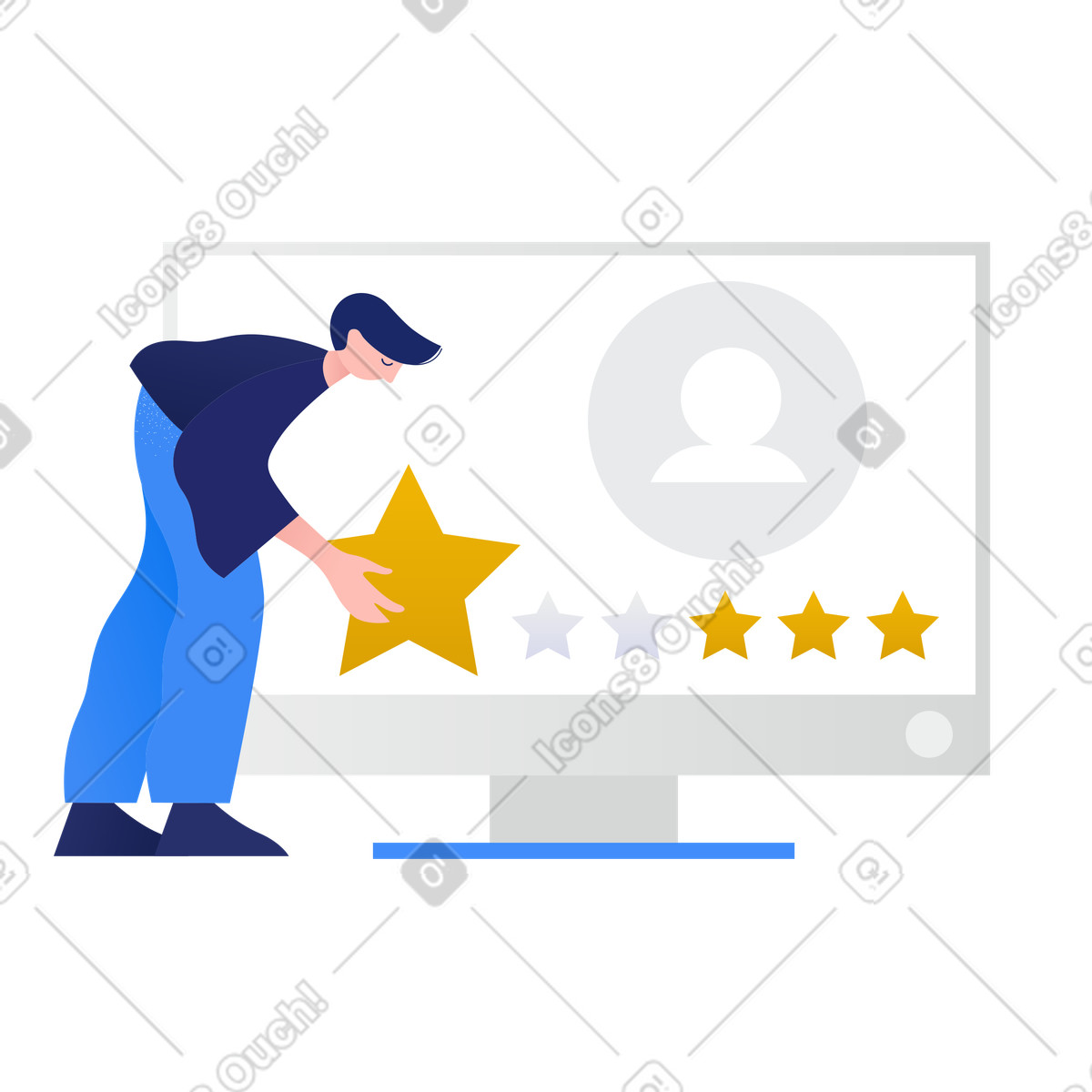 Ilustração de Cliente homem dando classificação quatro estrelas em no estilo Clip para baixar em PNG, SVG