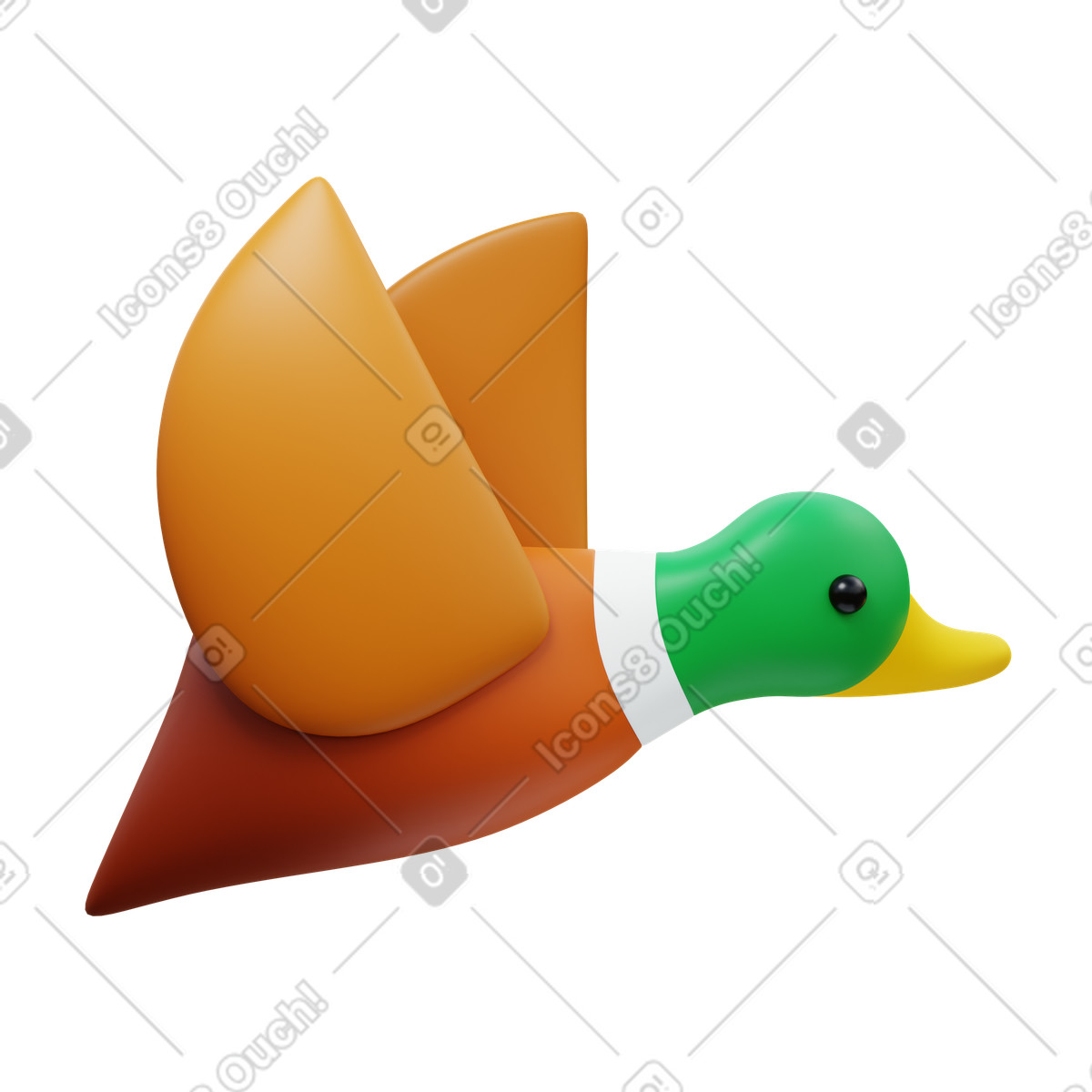Flying duck illustration in 3D Fluency style download in PNG, SVG
