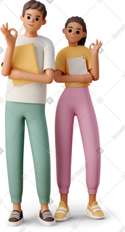 教育 Casual life スタイルの 3D students making ok sign のイラストをPNG、SVG形式でダウンロード