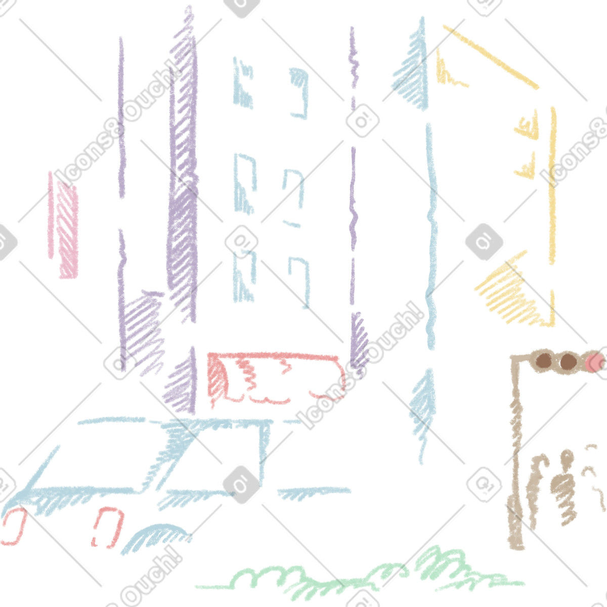 City view-Illustration im Sketchbook-Stil als Download in PNG, SVG