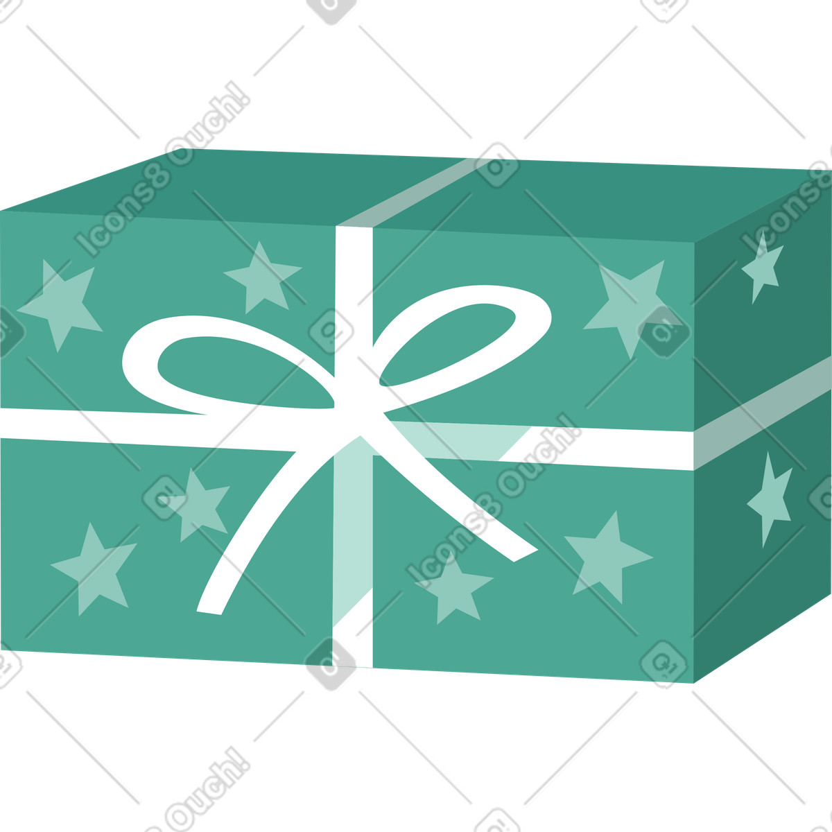 Green gift box with a bow and stars-Illustration im Lagom-Stil als Download in PNG, SVG