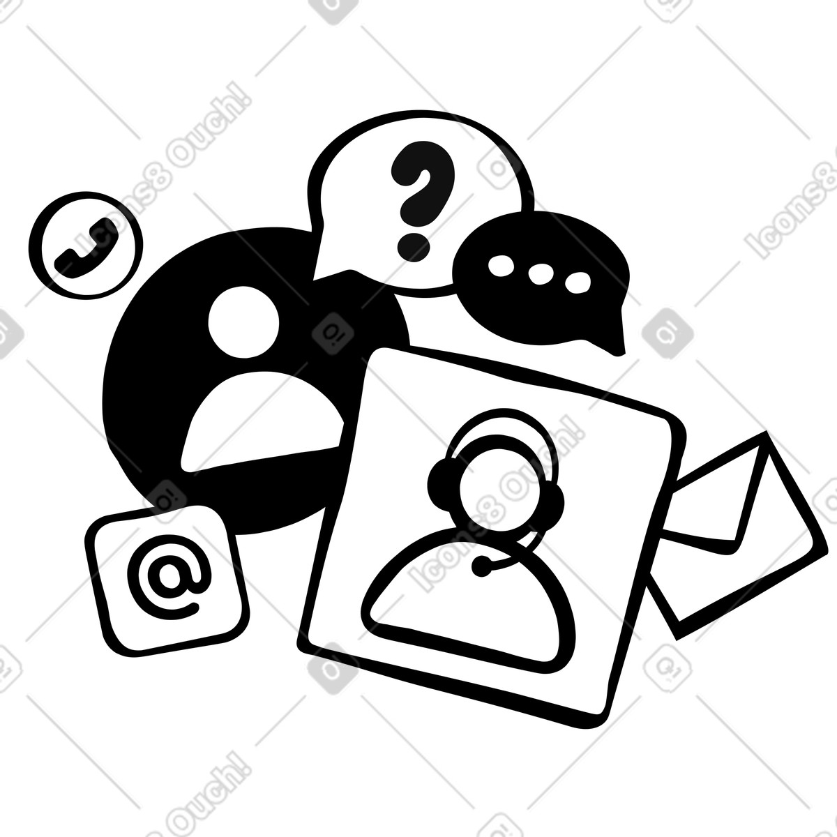 Journal スタイルの Mail, chat and phone customer support のイラストをPNG、SVG形式でダウンロード