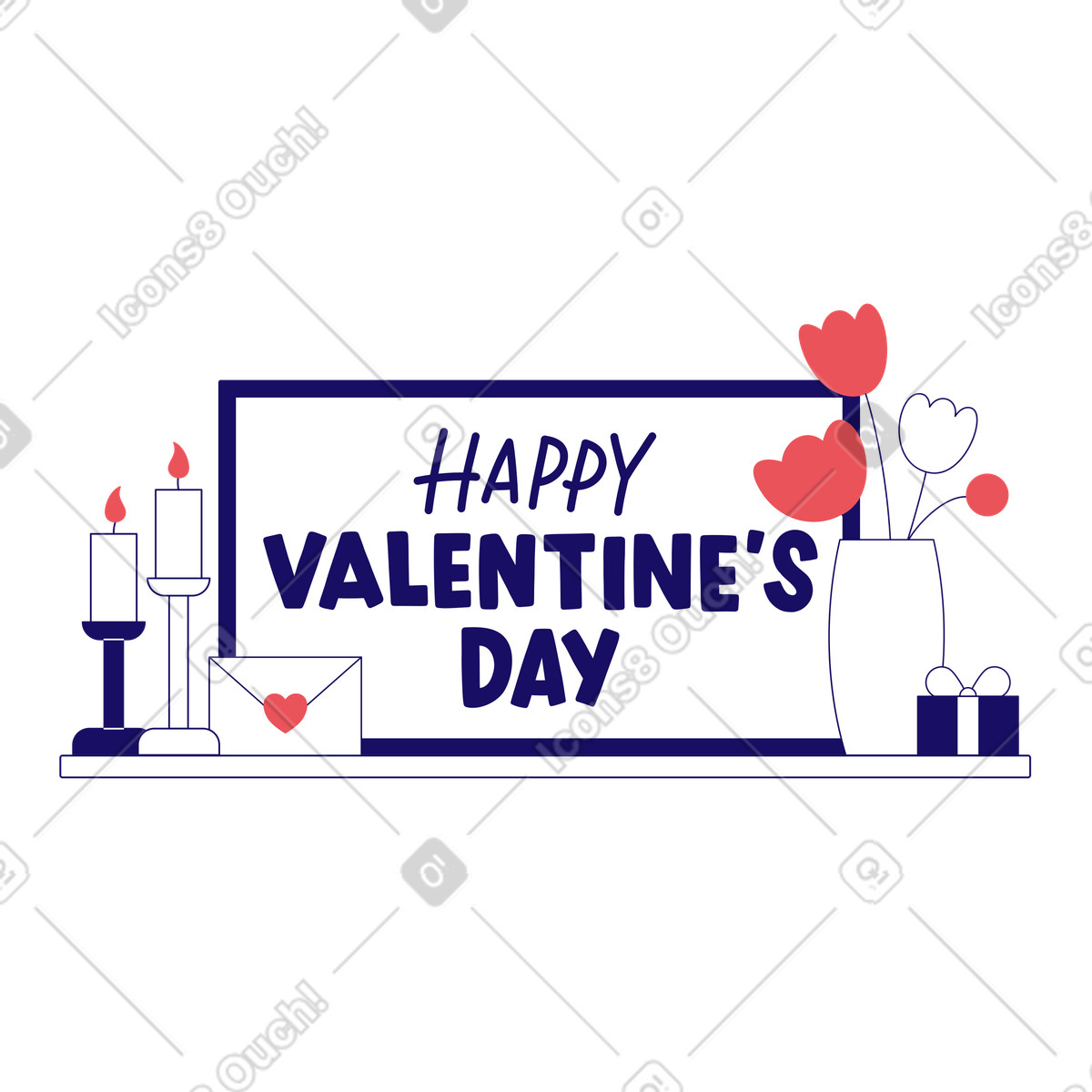 Lettering testo happy valentine's day con decorazioni romantiche illustrazione in stile Bendy scarica in PNG, SVG