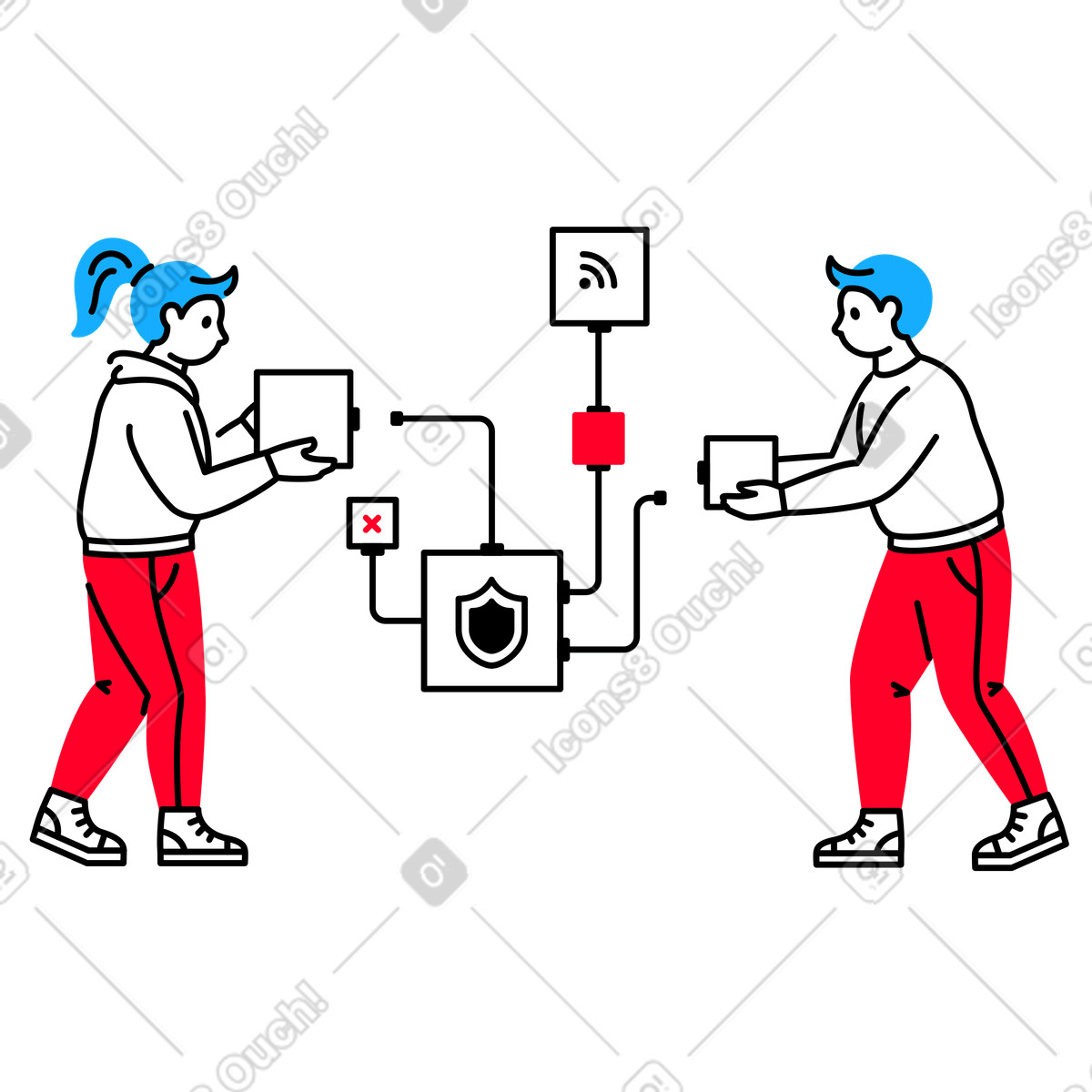 Persone coinvolte nello sviluppo della blockchain illustrazione in stile Transistor scarica in PNG, SVG
