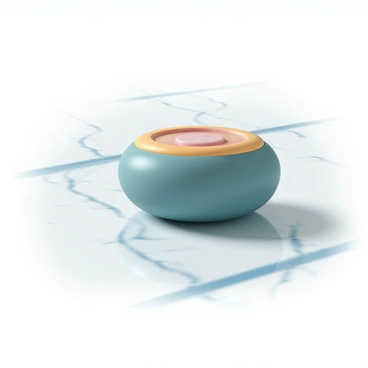 A close-up view of a 3D curling stone, showcasing its smooth, polished surface and vibrant colors. The curling stone is in motion, gliding across a glossy ice surface that reflects light. The texture of the ice is detailed, with subtle scratches and grooves visible. Behind the curling stone, the blurred lines of the curling sheet can be seen, emphasizing its movement across the ice.