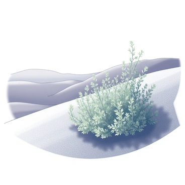 A hillside covered with clusters of thyme plants, showcasing their small green leaves and delicate stems. The plants are arranged in a natural, undulating pattern, creating a textured surface that contrasts with the slope of the hill. In the background, the gentle contours of the landscape rise and fall, leading to a distant horizon. The scene captures a sense of tranquility as the thyme plants appear to thrive in their natural environment, swaying slightly in a gentle breeze.