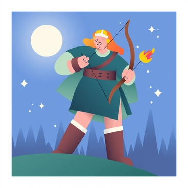 An archer shooting a flaming arrow into the night sky