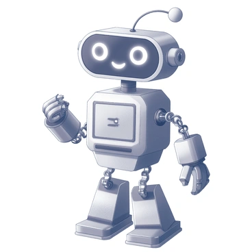 A friendly robot constructed from various mechanical parts. The robot has a rounded body that resembles a "birne" structure, with an overall smooth silhouette. Its limbs are made of different components, including gears and wires, giving it a patchwork appearance. The robot features expressive eyes that convey friendliness and a smile on its face. Its hands are articulated with fingers that resemble tools, allowing for dexterous movement. The robot stands in a relaxed stance, exuding a cheerful demeanor.