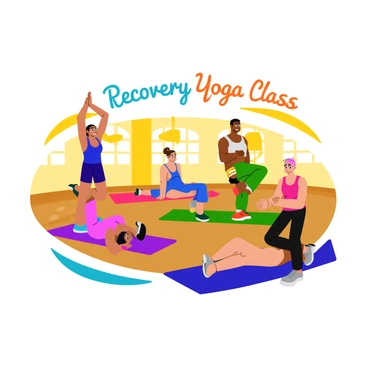 An illustration of athletes participating in a yoga class for recovery