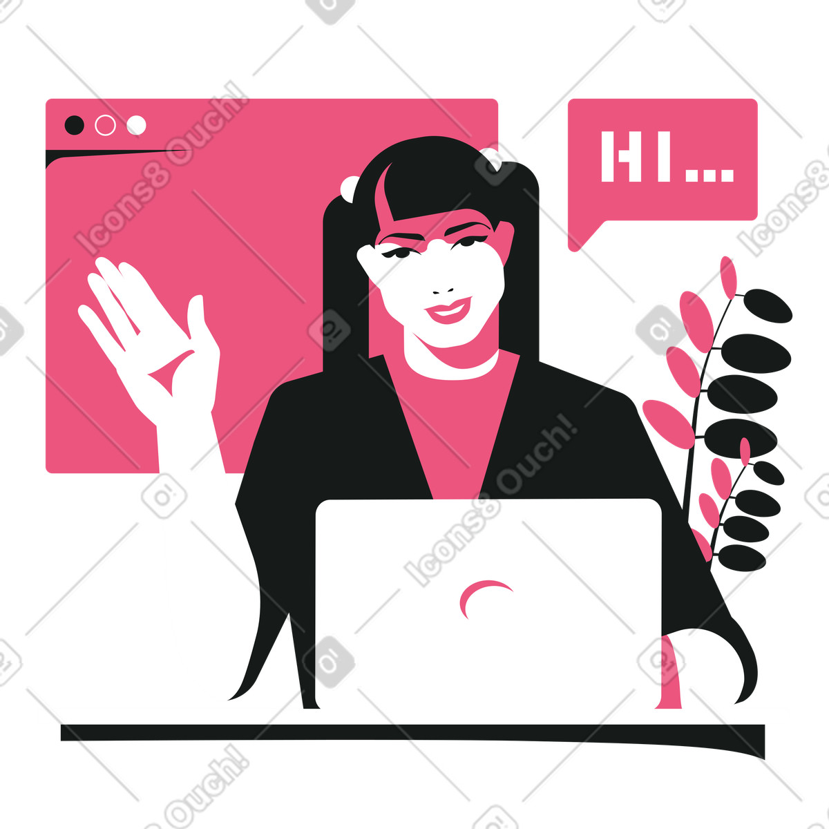Woman saying hi illustration cartoon clipart vector graphics download SVG