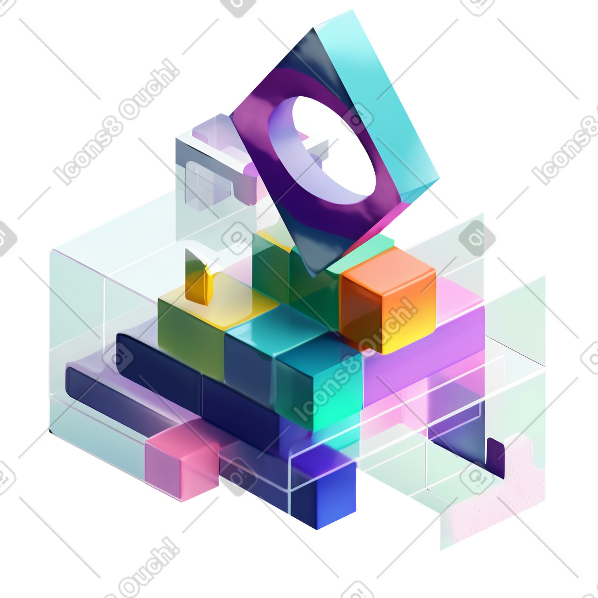 下载 3D Construction 风格的 抽象生动的几何雕塑 插画，支持 PNG、SVG 格式