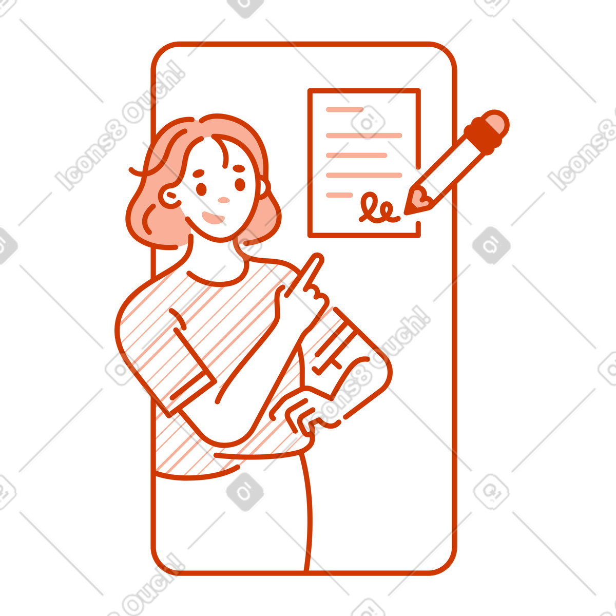Natty スタイルの 契約書を指差す女性 のイラストをPNG、SVG形式でダウンロード