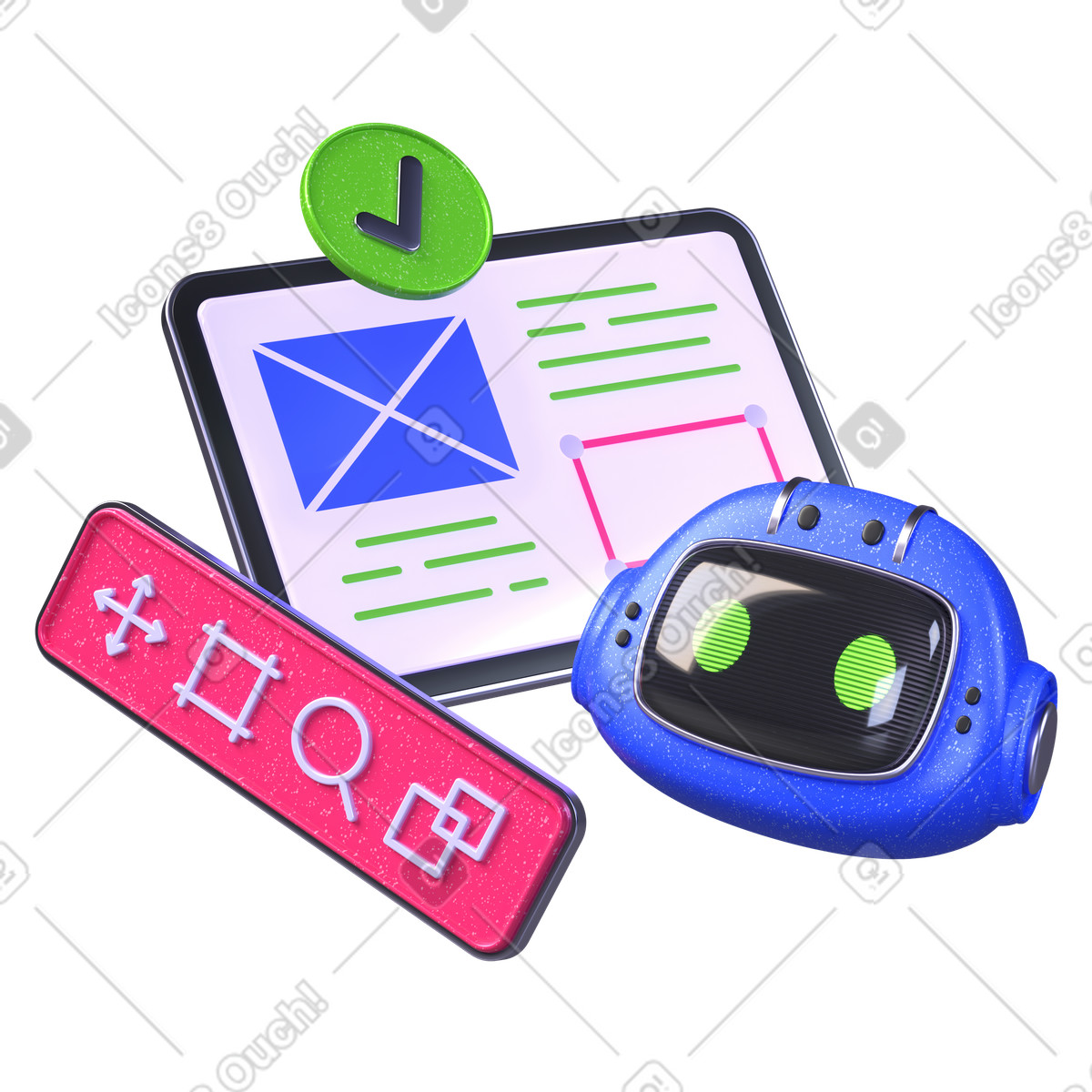 Illustration Création de mise en page site web avec l'ia dans le style 3D Boost à télécharger aux formats PNG, SVG
