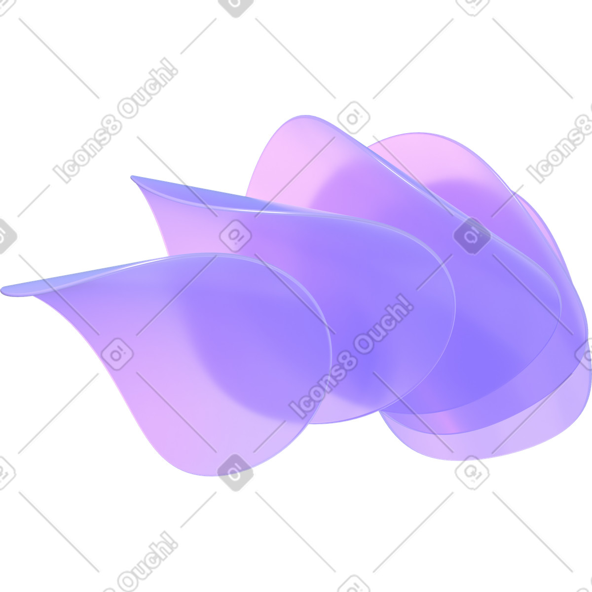 Five deformed transparent thin lenses illustration in 3D Glassy style download in PNG, SVG