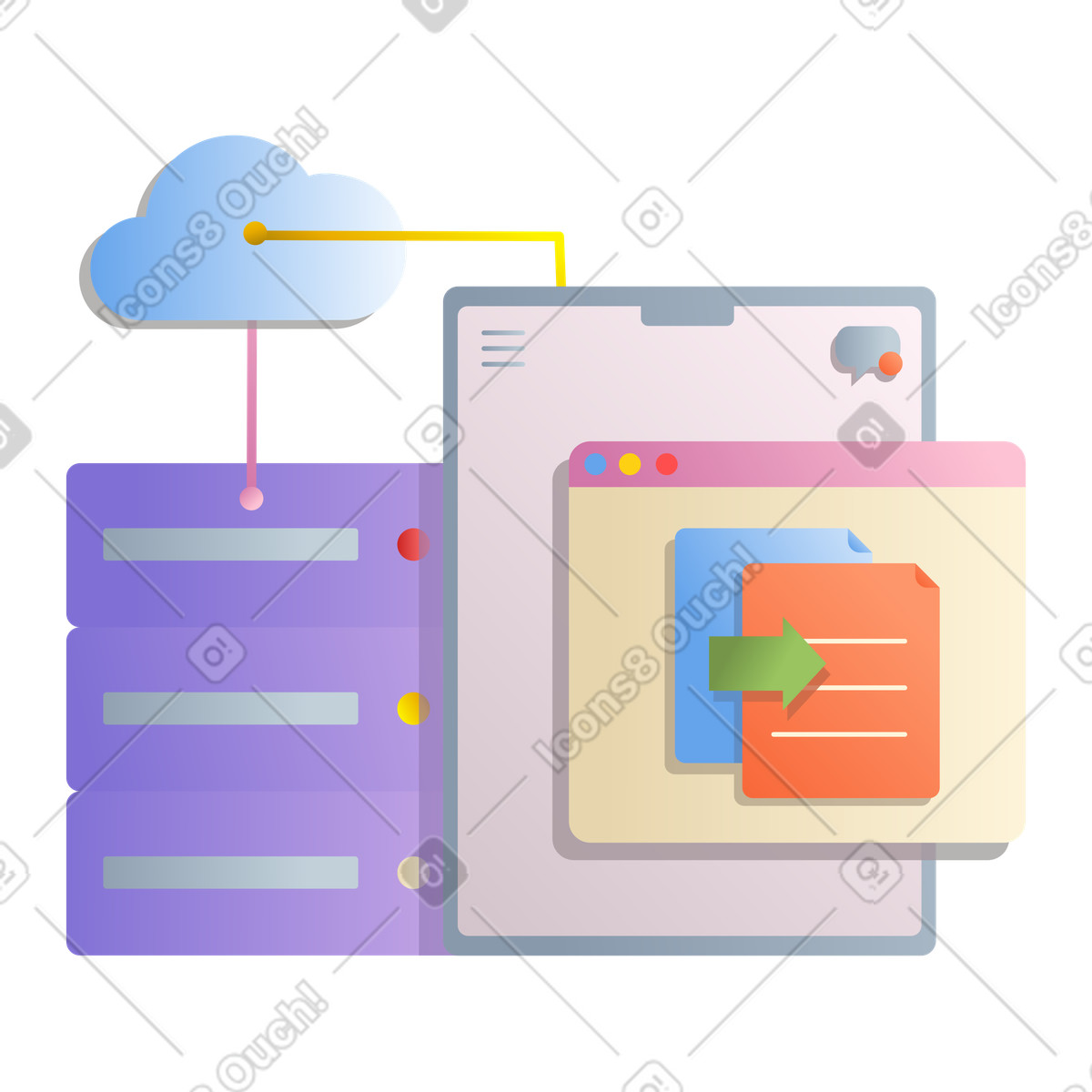 Illustration Science des données avec le cloud computing dans style Silky à télécharger aux formats PNG, SVG