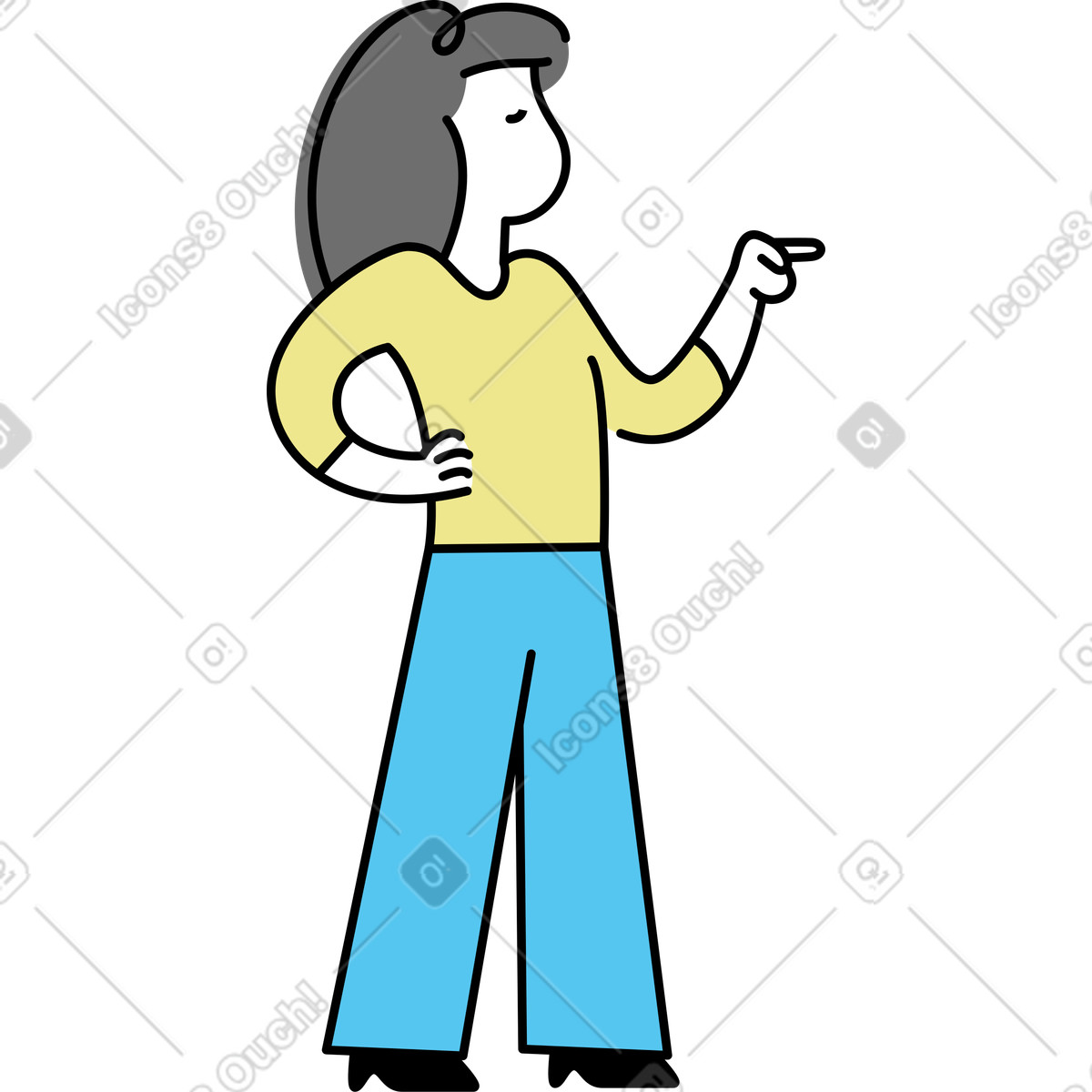 Frau zeigt mit dem finger-Illustration im Mochi-Stil als Download in PNG, SVG