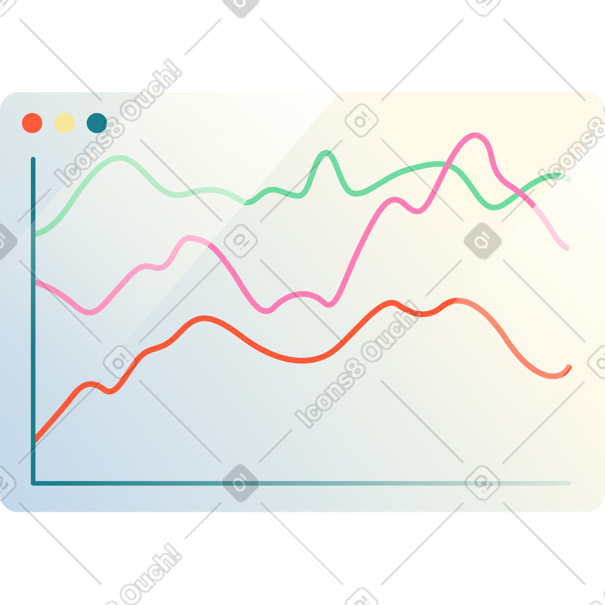 Graph with three curves animated illustration in GIF, Lottie (JSON), AE
