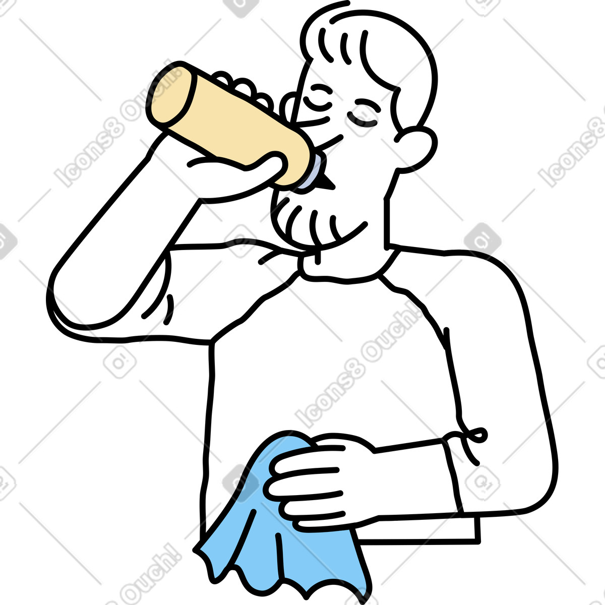 Illustration Homme buvant dans une bouteille de sport le style Notes à télécharger aux formats PNG, SVG