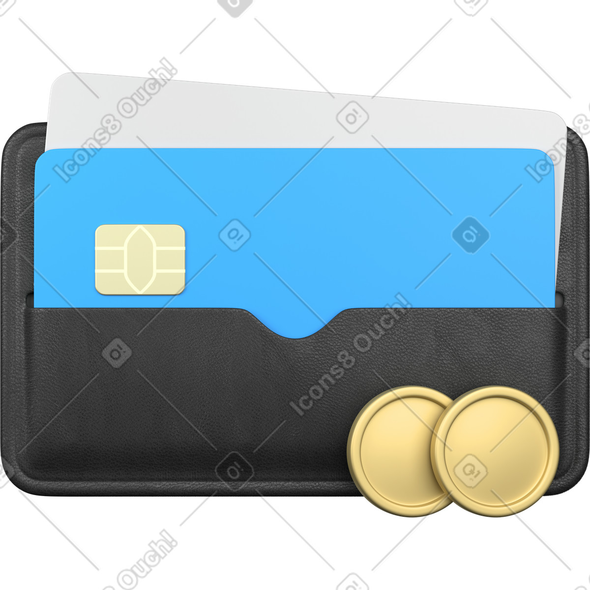 下载 3D Business 风格的 Card holder with two coins 插画，支持 PNG、SVG 格式