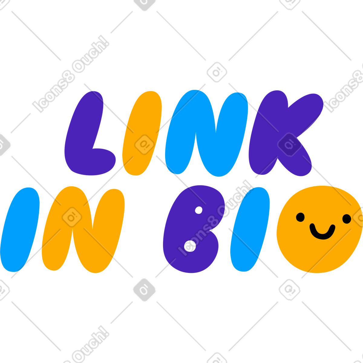 Adesivo con scritta puffy multicolor link nel testo bio illustrazione animata in stile Lettering scaricabile in GIF, Lottie (JSON), AE