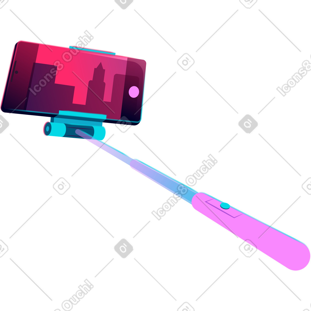 Bastone per selfie con telefono illustrazione in stile Neon scarica in PNG, SVG