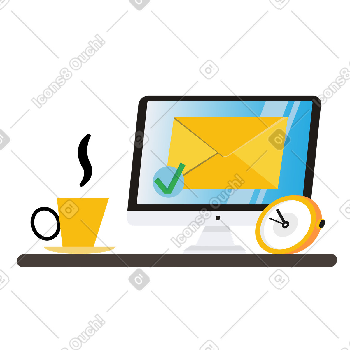 下载 Jaconda 风格的 Computer screen displaying envelope with tick, Message sent confirmation 插画，支持 PNG、SVG 格式