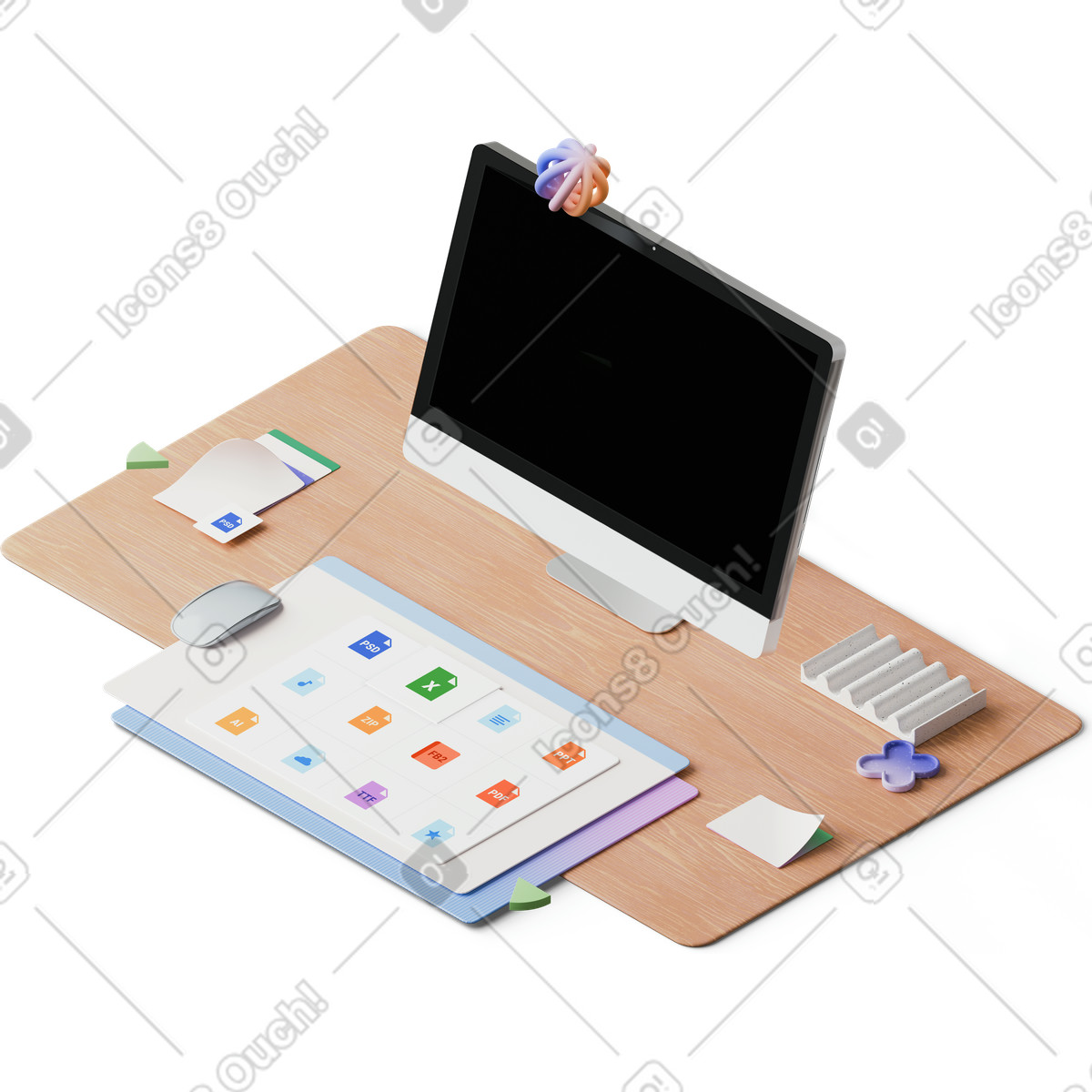 Isometric view of monitor and open windows illustrazione in stile 3D Hygge scarica in PNG, SVG