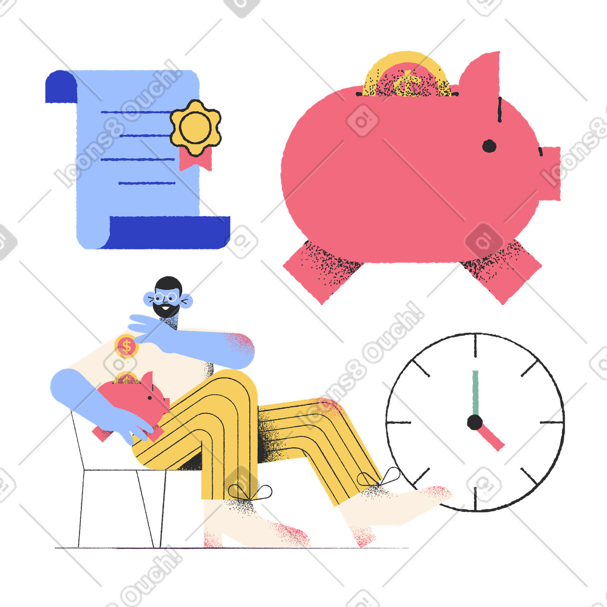 Time investment and financial growth, businessman building future value illustration in Pablo style download in PNG, SVG