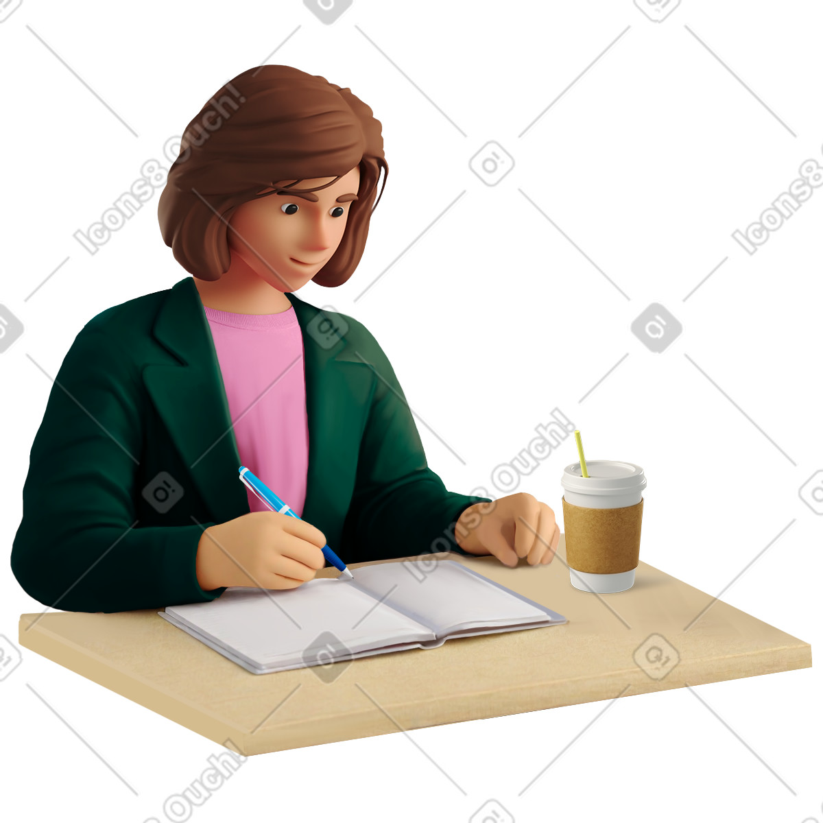 Ilustración Mujer escribiendo algo en una agenda estilo Experimental a descargar PNG y SVG