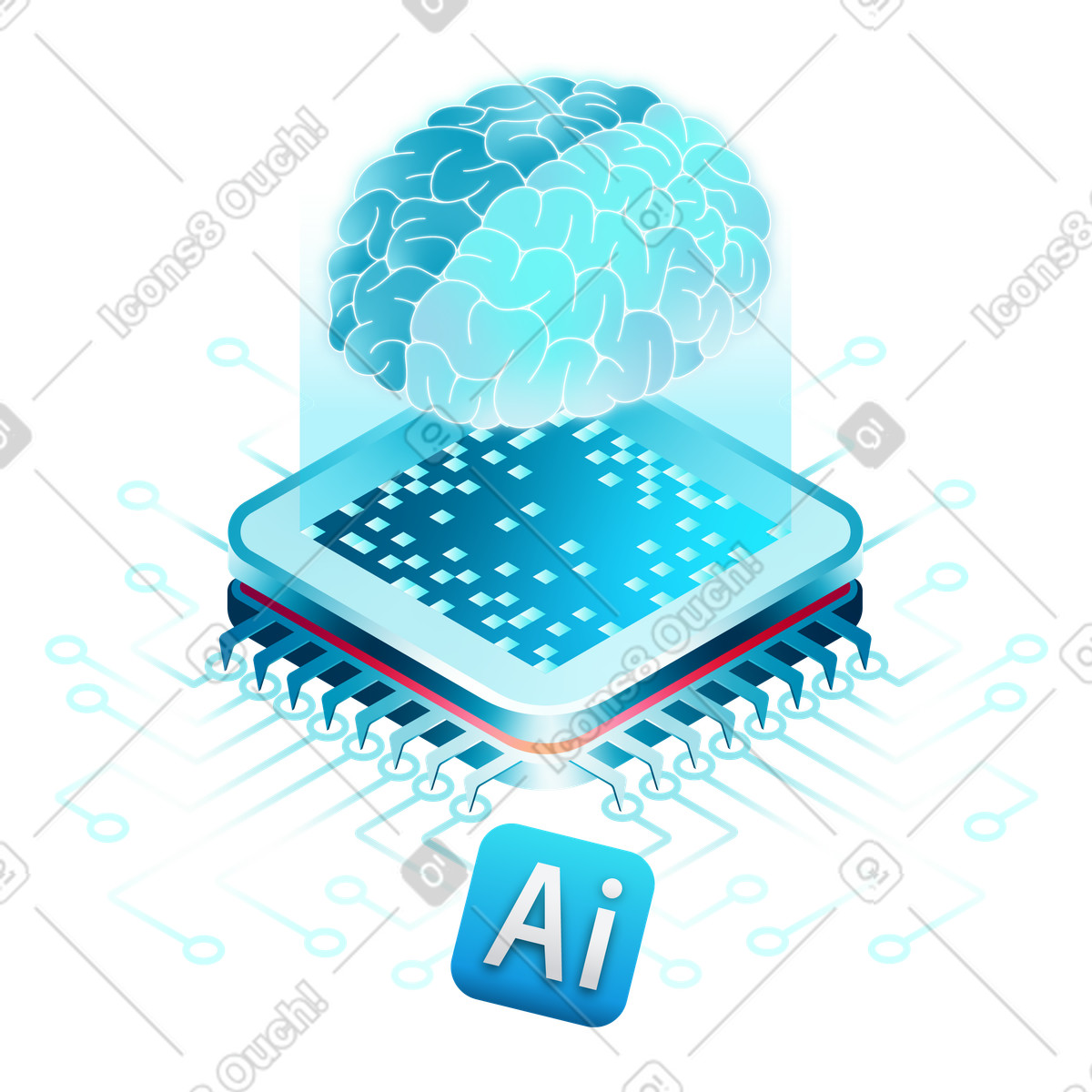 Artificial intelligence brain on silicon chip, Intelligent systems and innovation illustration in PNG, SVG