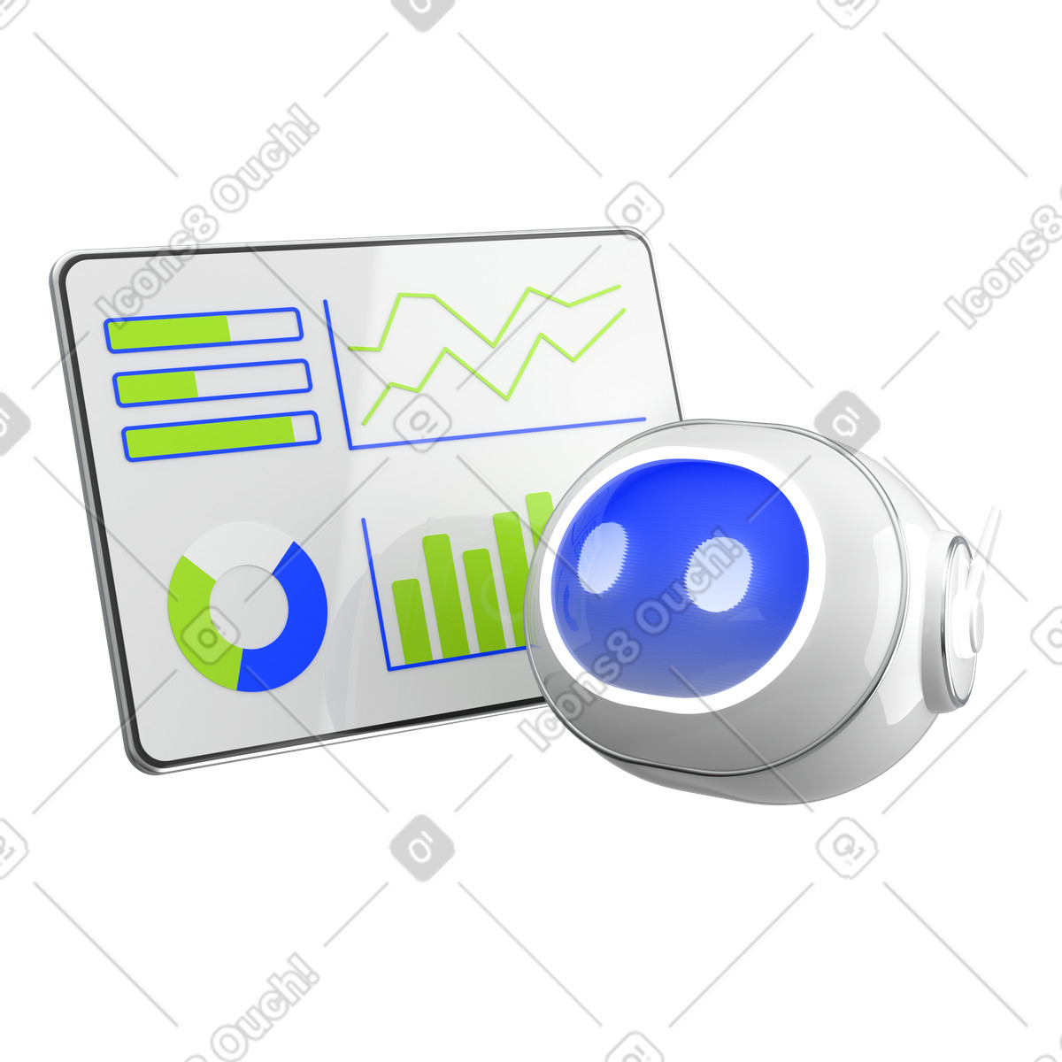 AI bot analyzing infographics, Data visualization and automation illustration in PNG, SVG