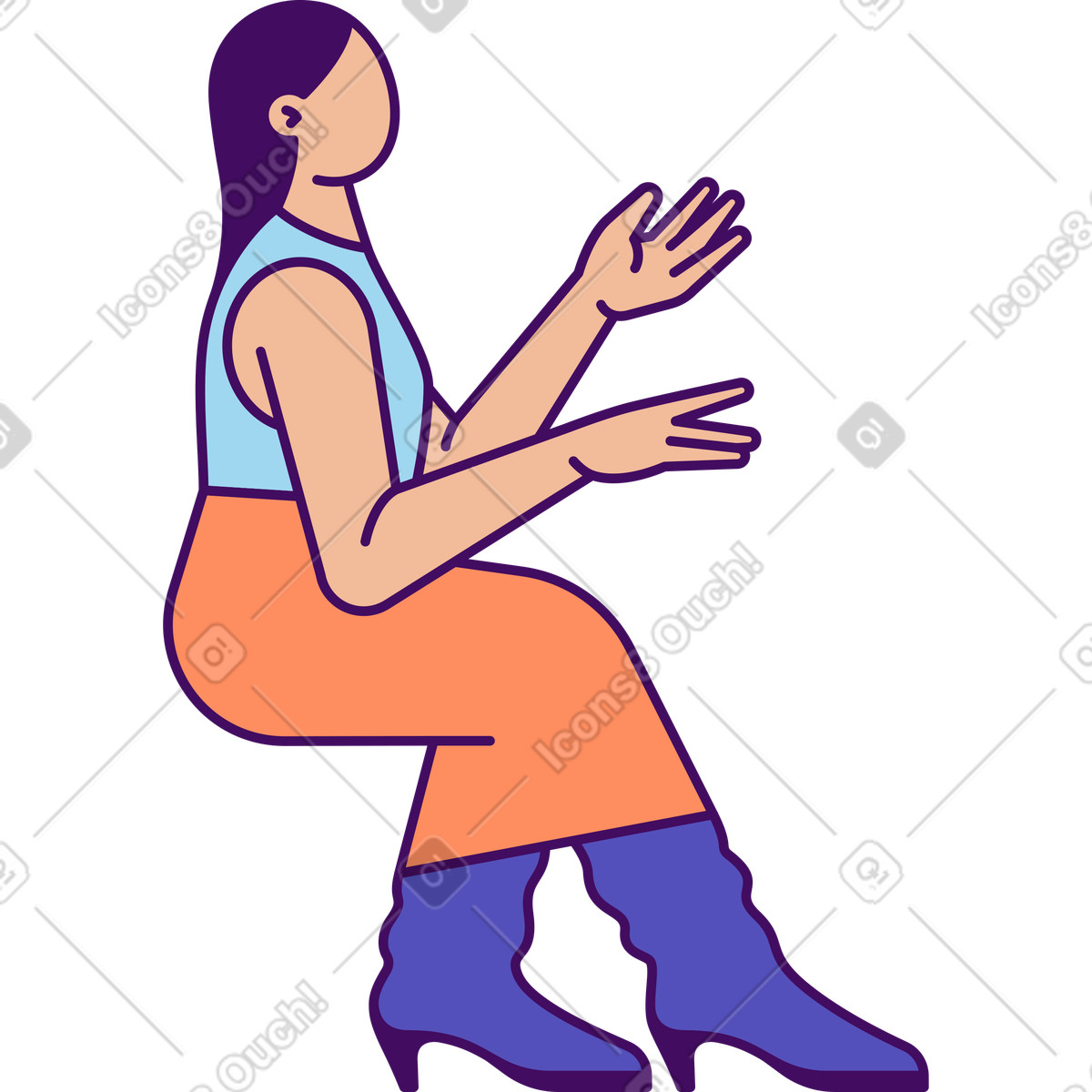 Seated woman raising hands illustration in Simplistic style download in PNG, SVG