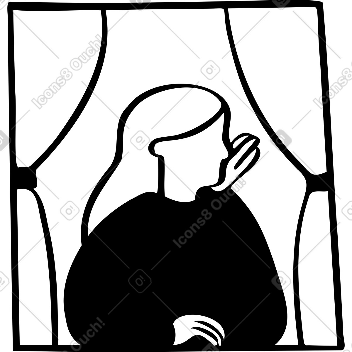 Woman sitting and looking out of the window illustration in Journal style download in PNG, SVG