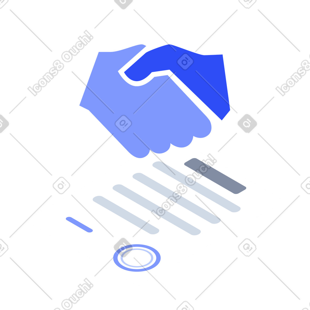 Illustration Business partnership agreement, corporate contract, handshake over stamped document dans le style System à télécharger aux formats PNG, SVG