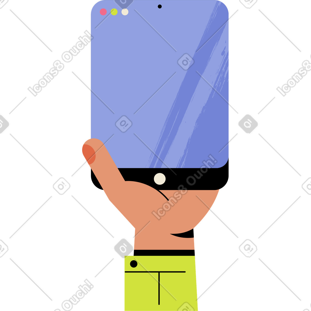 Hand, die handy mit leerem blauem bildschirm hält-Illustration im Juicy-Stil als Download in PNG, SVG