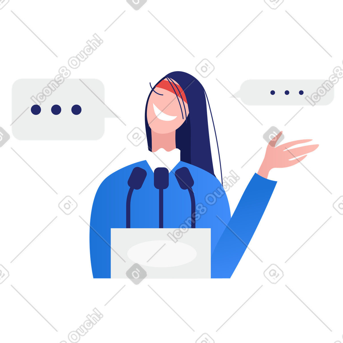 Donna che fa un discorso sul podio illustrazione in stile Clip scarica in PNG, SVG