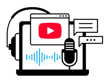 A microphone and YouTube interface with chat bubbles - Transistor style illustration