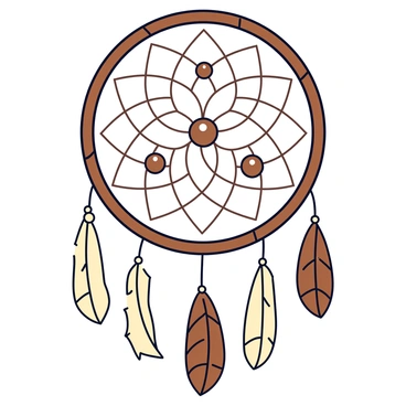 A dream catcher with a circular frame made of natural twigs. The frame is adorned with intricate patterns woven from beige and brown threads. Within the center, there are several "ohr orbs" of varying sizes, each orb featuring a shimmering surface that reflects light. The dream catcher has hanging feathers in shades of cream and tan, delicately swaying from the bottom of the frame. The overall design is symmetrical and balanced, showcasing the beauty of the woven elements.