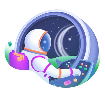An astronaut in a white spacesuit is positioned inside a spacecraft, gazing out a large round window. The astronaut's helmet reflects the vastness of space, showcasing distant stars and celestial bodies. Outside the window, thick, white vapor trails are visible against the blackness of space, elegantly curving and stretching across the scene. The interior of the spacecraft features control panels with various blinking lights and buttons. The soft glow from the instruments adds a subtle warmth to the otherwise cold environment of space.