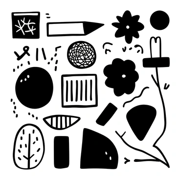 A collection of geometric shapes and sharp lines arranged in an abstract composition. The shapes vary in size and orientation, creating a sense of dynamic movement throughout the image. The texture of the shapes mimics the unique imprinting style of lino printing, characterized by distinct patterns and rough surfaces, enhancing the visual interest. The overall layout is balanced yet chaotic, with overlapping elements creating depth and dimension.