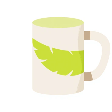A ceramic mug with a glossy white finish. The mug features a green monstera leaf design wrapping around its surface, showcasing distinct cutouts in the leaf pattern. The handle of the mug is smooth and curved, creating an ergonomic grip. The interior of the mug is painted in a contrasting light green color, enhancing the visual appeal of the monstera leaf design.