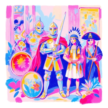 Historical heroes from various eras, each in their iconic attire, depicted in comic form