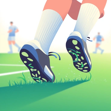 A close-up of soccer shoes sprinting across a grassy field during a match.