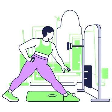 A person is performing glute kickbacks in a gym setting. They are positioned on all fours, focusing on their form while looking into a large mirror positioned in front of them. The individual is wearing fitness attire, including a fitted top and workout leggings. The gym is equipped with various exercise machines and weights in the background. The floor is made of rubber mats, contributing to the workout environment. The mirror reflects the person's posture and a portion of the gym, enhancing the scene.