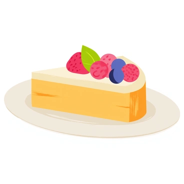 A fruity torte with a golden-brown crust and a creamy filling. The top of the torte is adorned with an array of colorful fresh berries, including red strawberries, plump blueberries, and vibrant raspberries. A single sprig of green mint is placed in the center, adding a touch of freshness to the dessert. The torte is presented on a white plate, with a light reflection glimmering off the smooth surface.