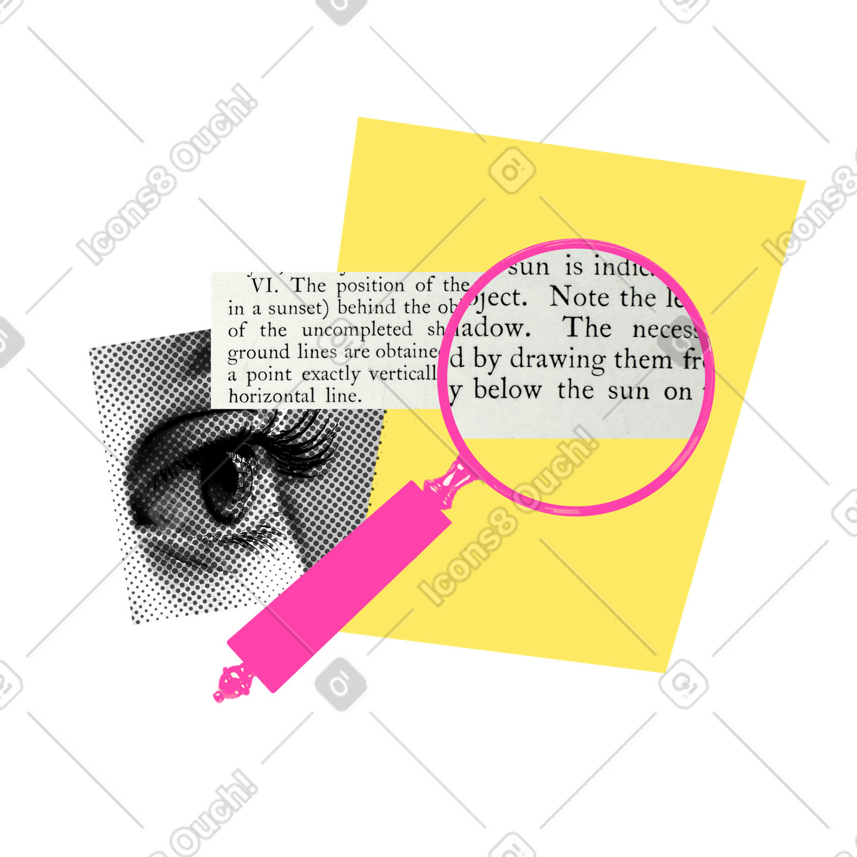 Search for information, cutout collage illustration in PNG, SVG