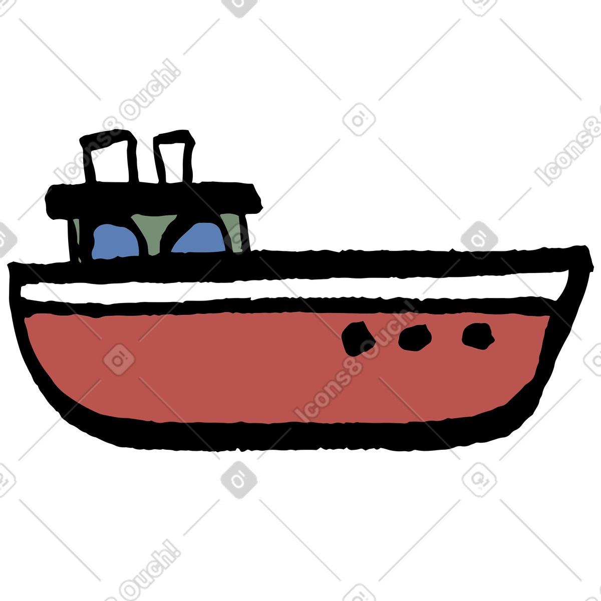 Cargo ship with red hull illustration in Scandi style download in PNG, SVG