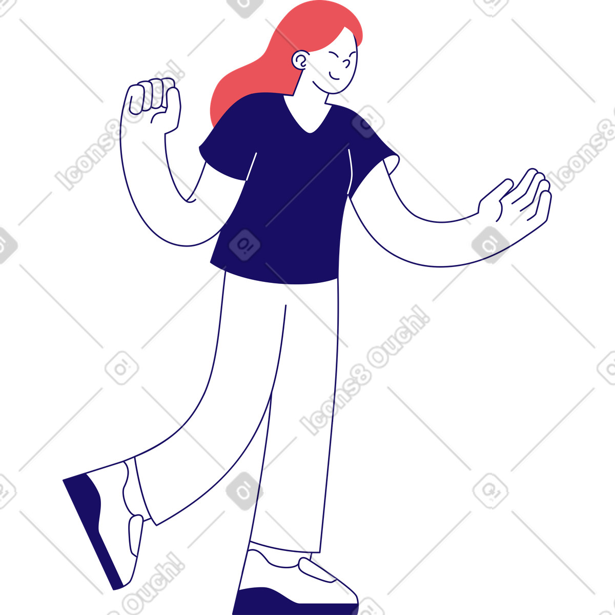 Smiling woman with raised hands illustration in Bendy style download in PNG, SVG