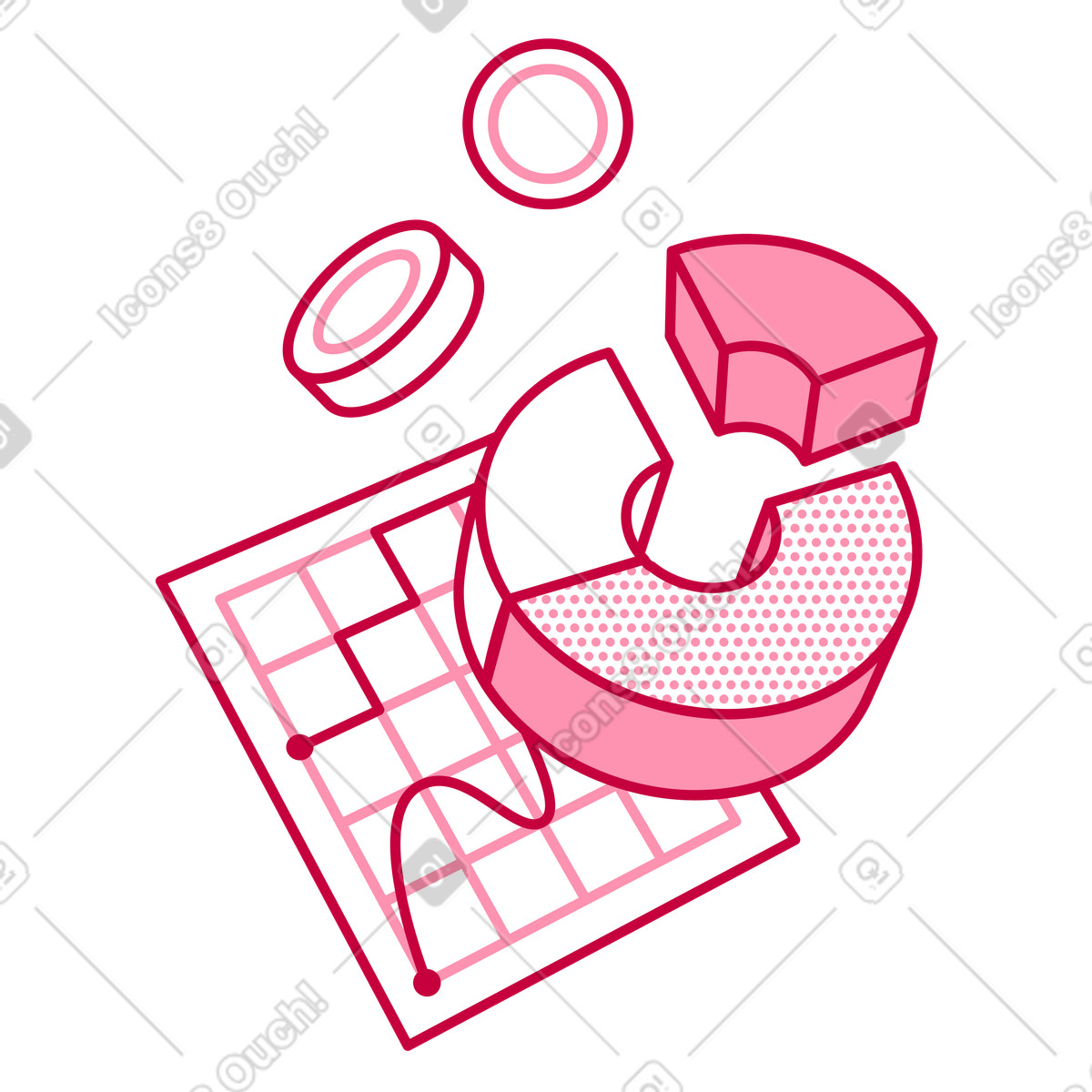 Money with Pie Chart and Line Graph illustration in PNG, SVG