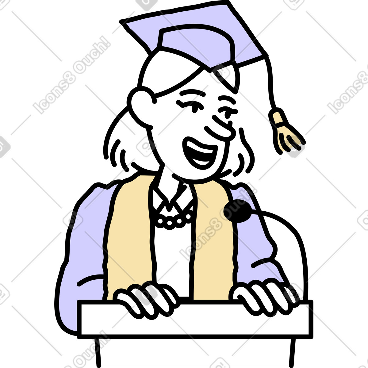 Female graduate giving a speech illustration in Notes style download in PNG, SVG